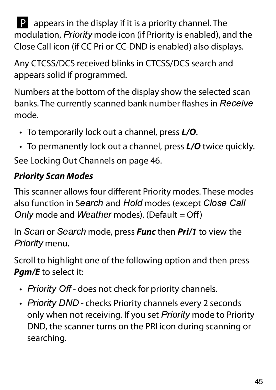 Uniden BC125AT owner manual Priority Scan Modes 