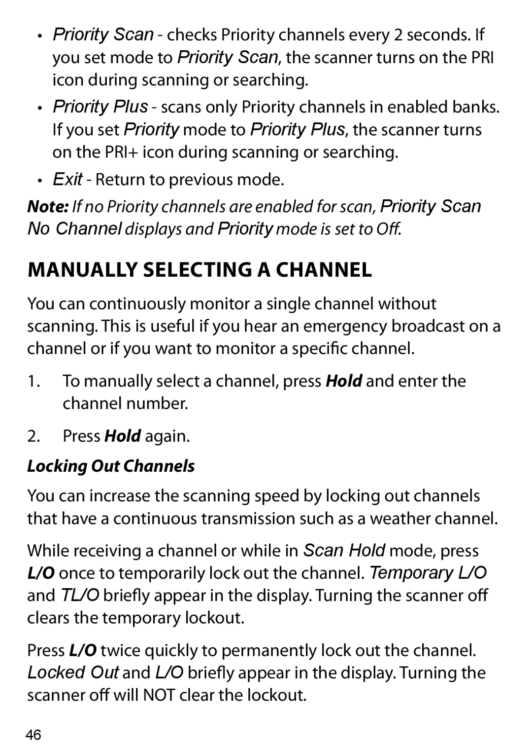 Uniden BC125AT owner manual Manually Selecting a Channel, Locking Out Channels 