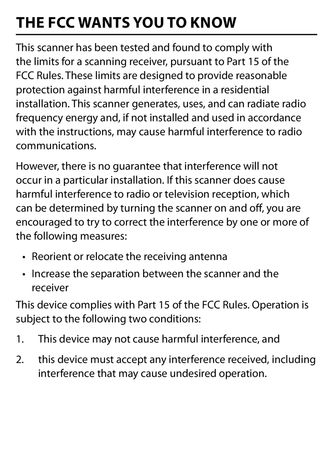 Uniden BC125AT owner manual FCC Wants You To Know 