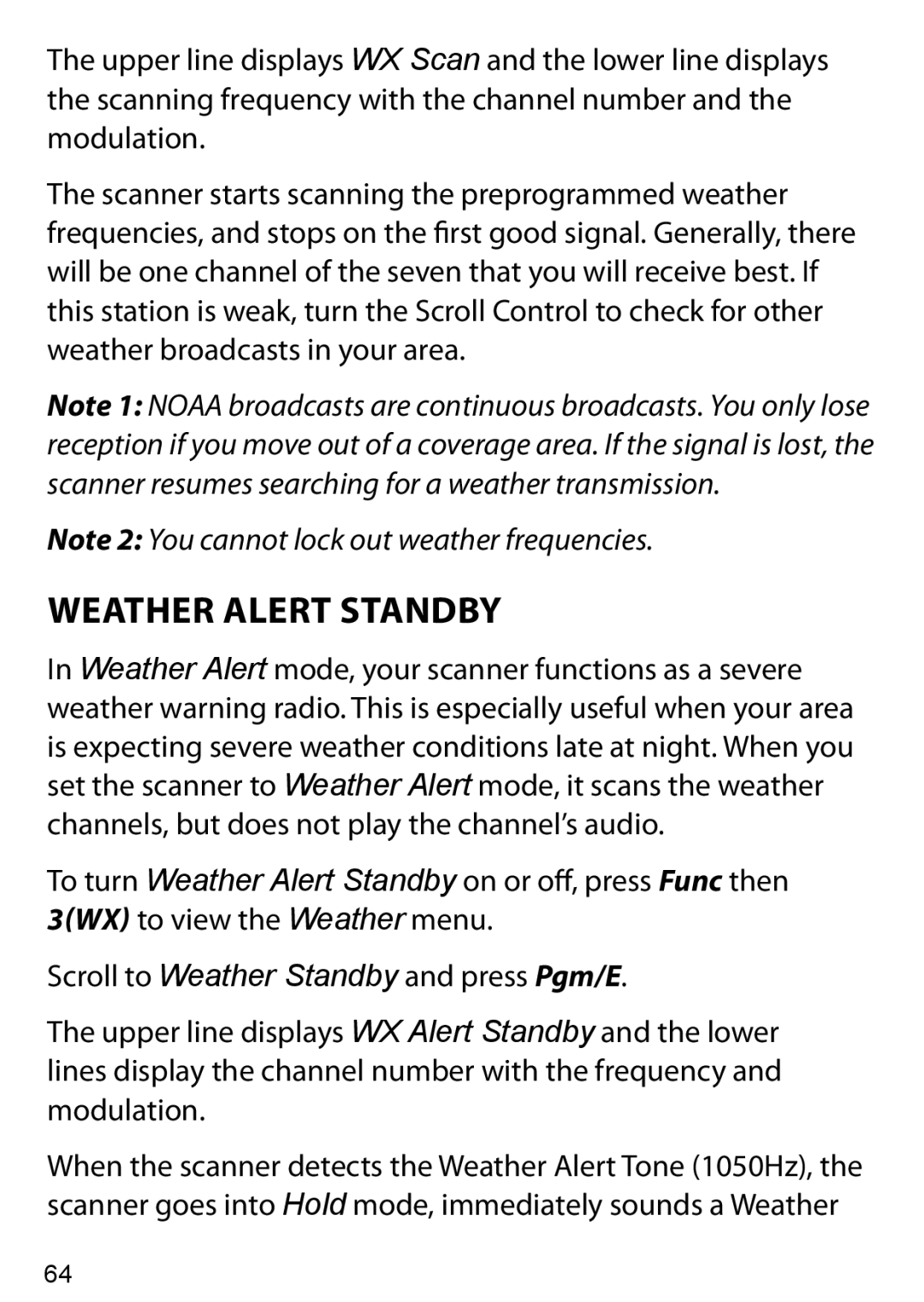 Uniden BC125AT owner manual Weather Alert Standby 