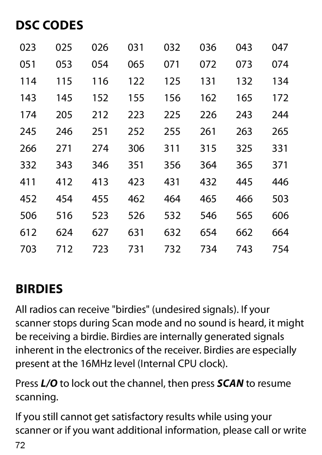 Uniden BC125AT owner manual DSC Codes, Birdies 