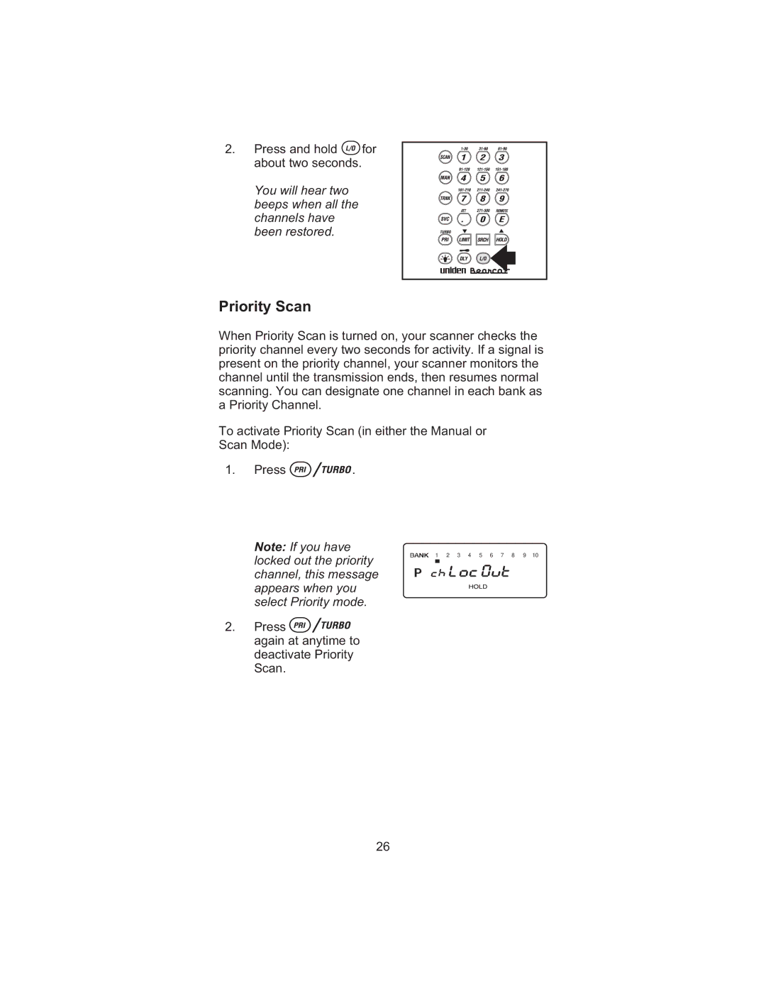 Uniden BC245XLT manual Priority Scan 