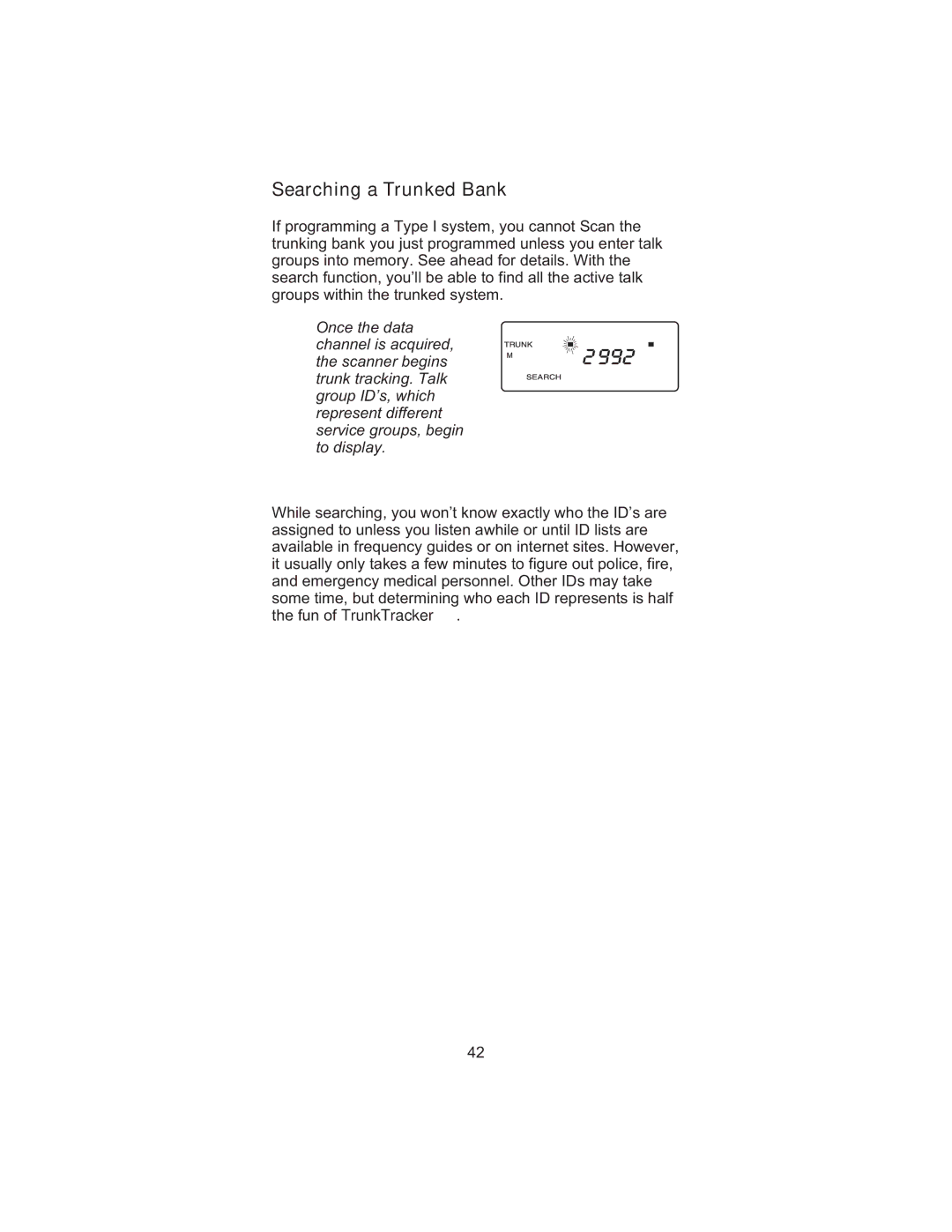 Uniden BC245XLT manual Searching a Trunked Bank 