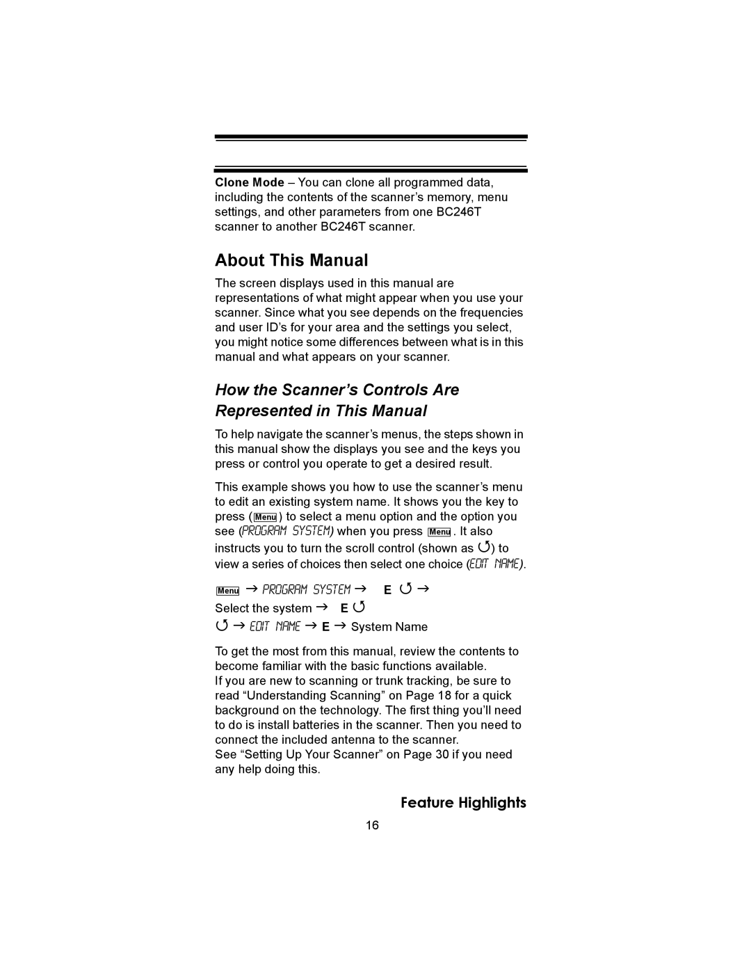 Uniden BC246T owner manual About This Manual, How the Scanner’s Controls Are Represented in This Manual 