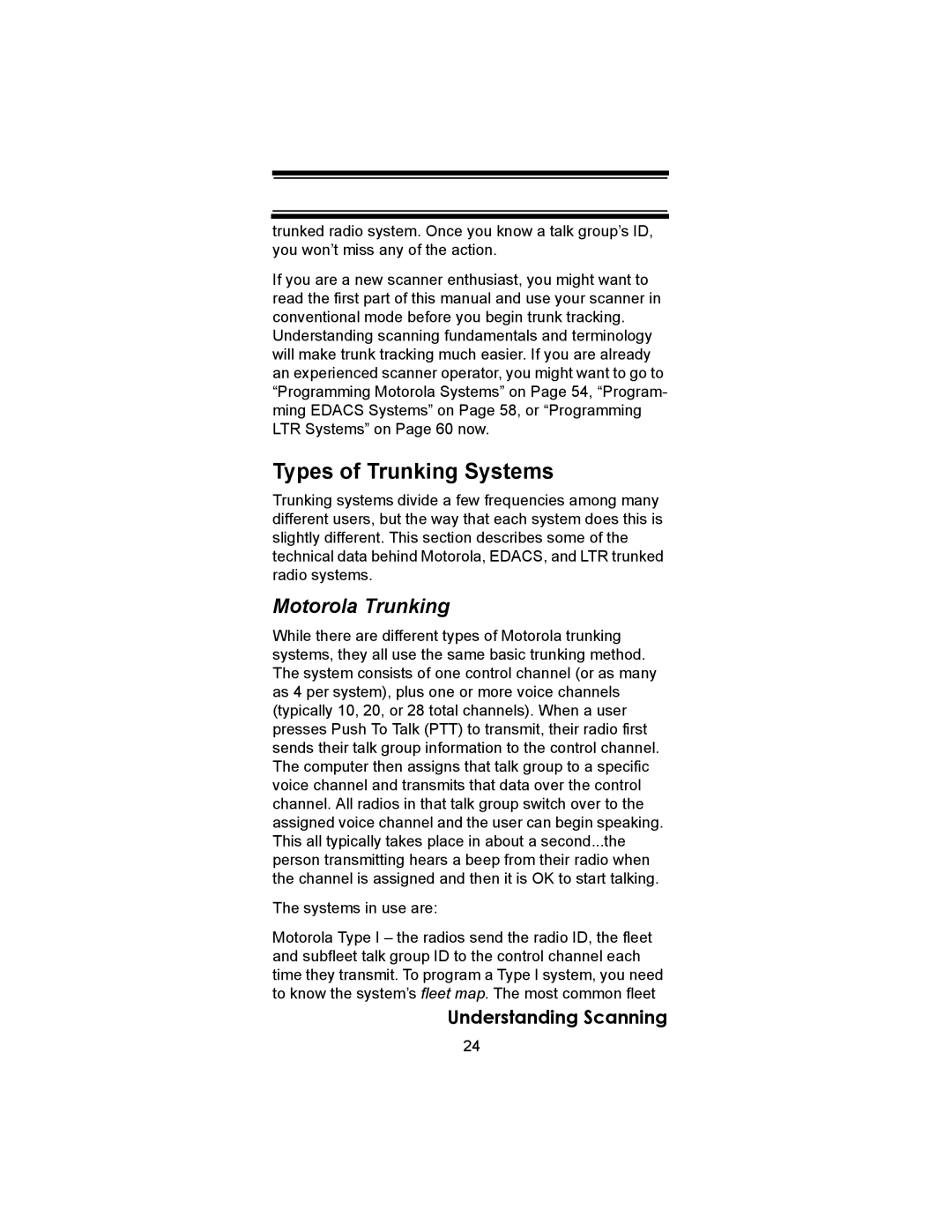 Uniden BC246T owner manual Types of Trunking Systems, Motorola Trunking 