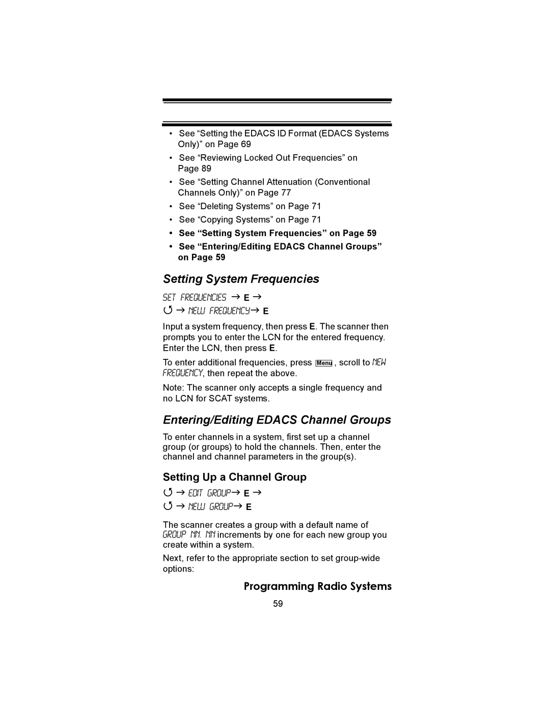 Uniden BC246T owner manual Entering/Editing Edacs Channel Groups, NEW Frequency E 