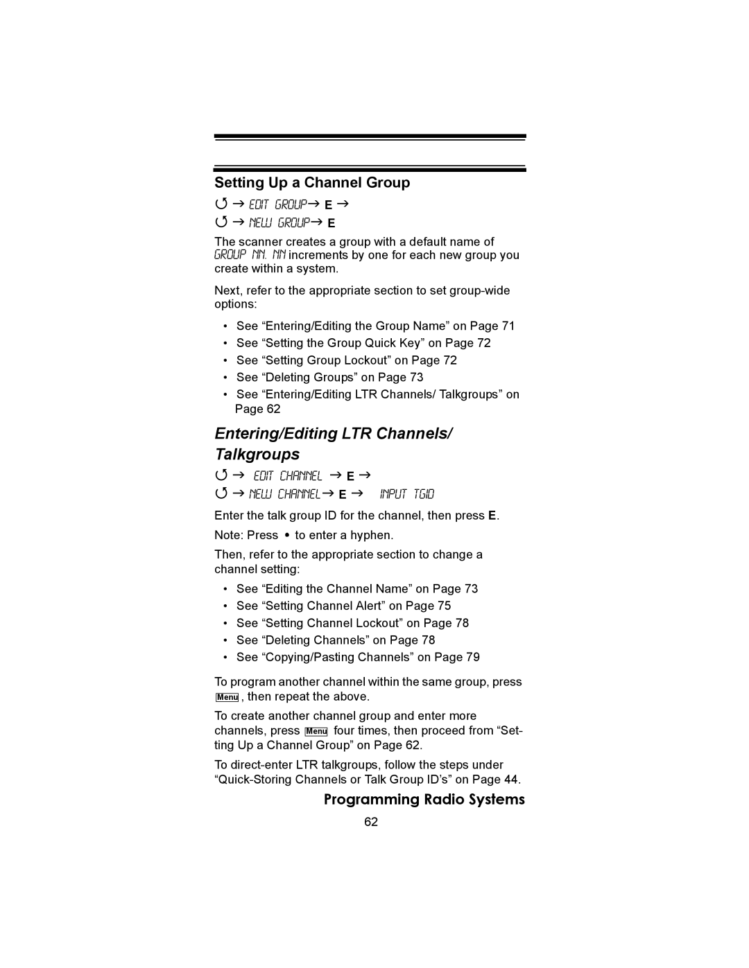 Uniden BC246T owner manual Entering/Editing LTR Channels/ Talkgroups 