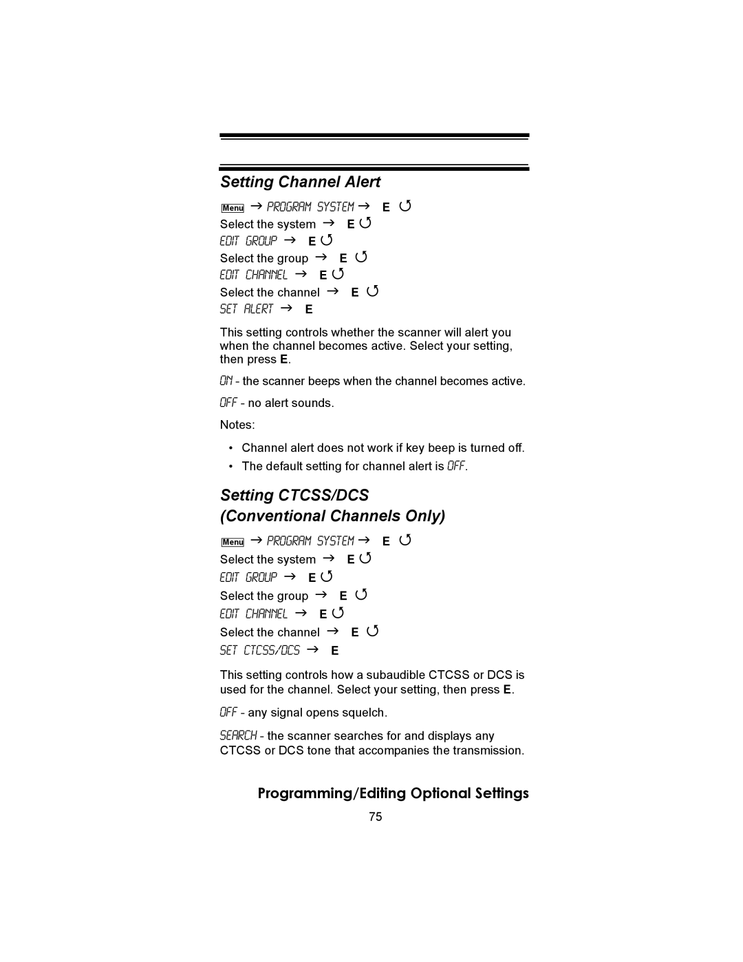 Uniden BC246T owner manual Setting Channel Alert, Setting CTCSS/DCS Conventional Channels Only 