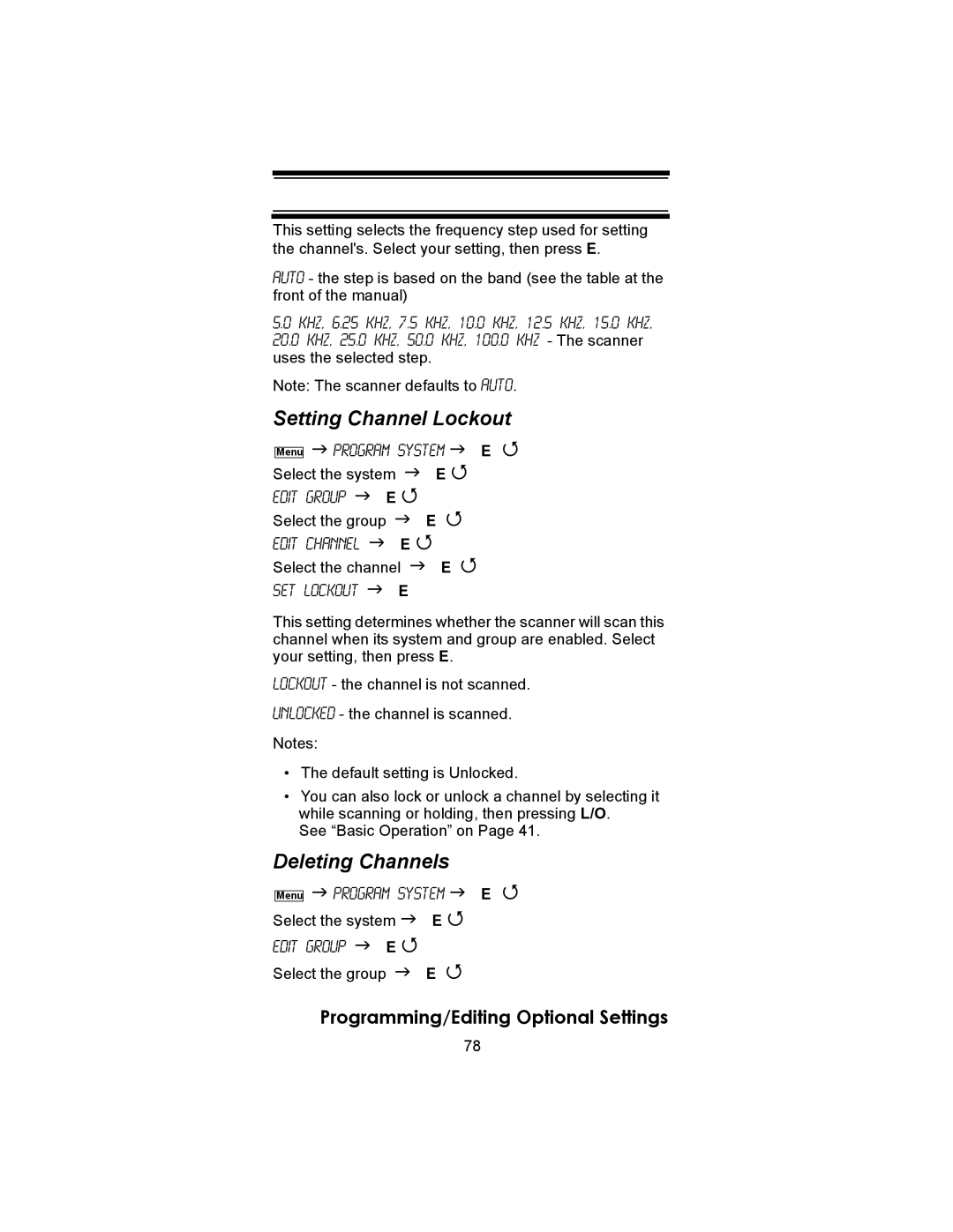 Uniden BC246T owner manual Setting Channel Lockout, Deleting Channels 