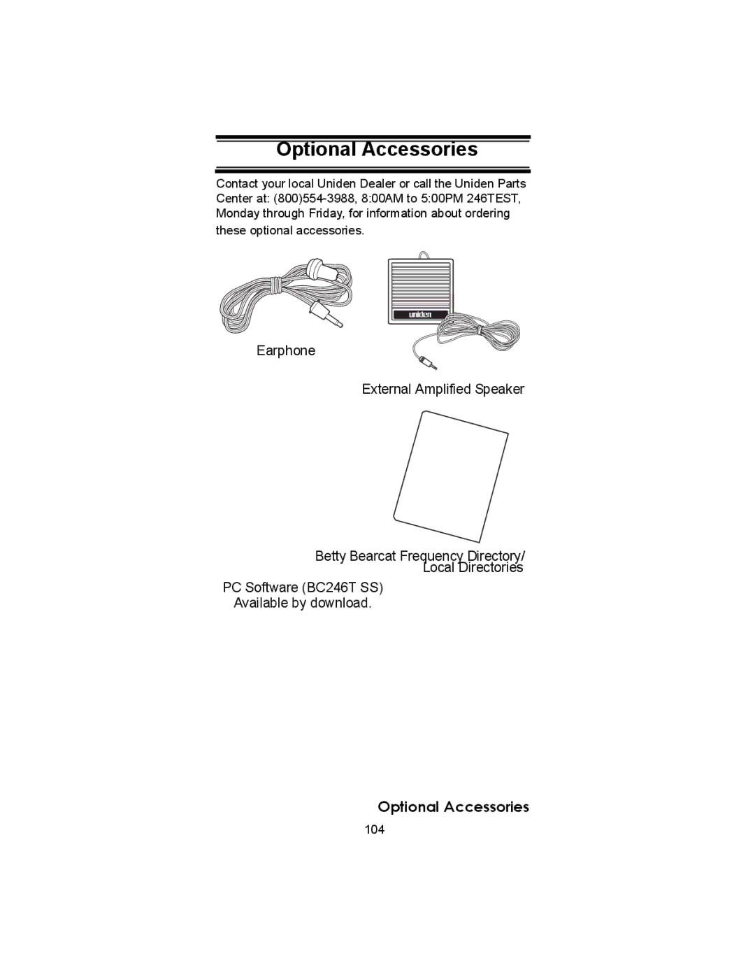 Uniden BC246T owner manual Optional Accessories 