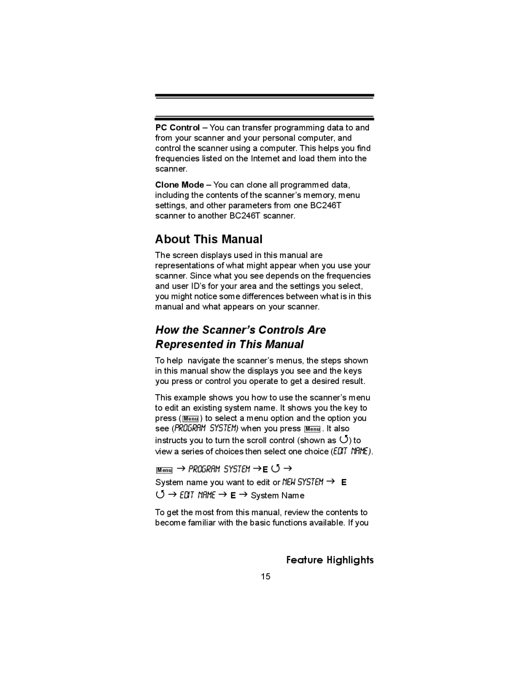 Uniden BC246T owner manual About This Manual, How the Scanner’s Controls Are Represented in This Manual 