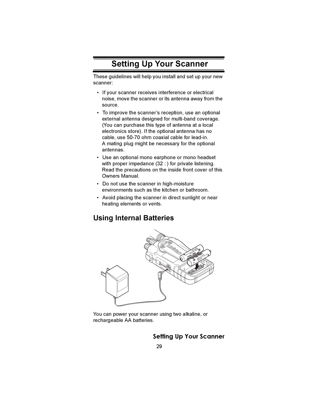 Uniden BC246T owner manual Setting Up Your Scanner, Using Internal Batteries 