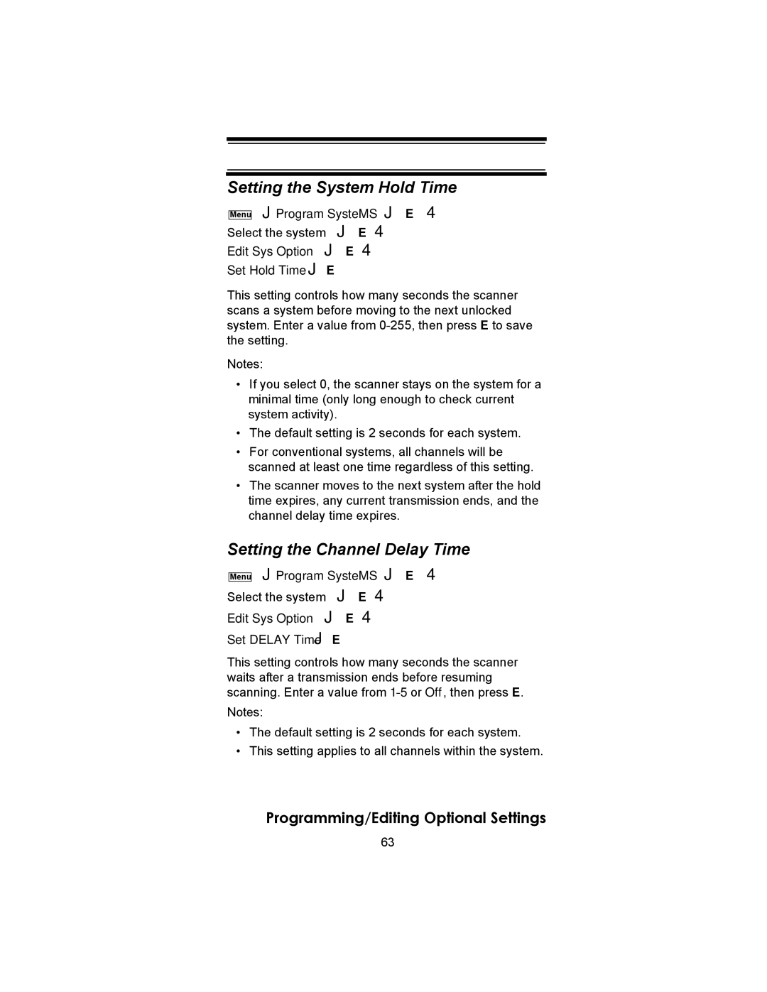 Uniden BC246T owner manual Setting the System Hold Time, Setting the Channel Delay Time 