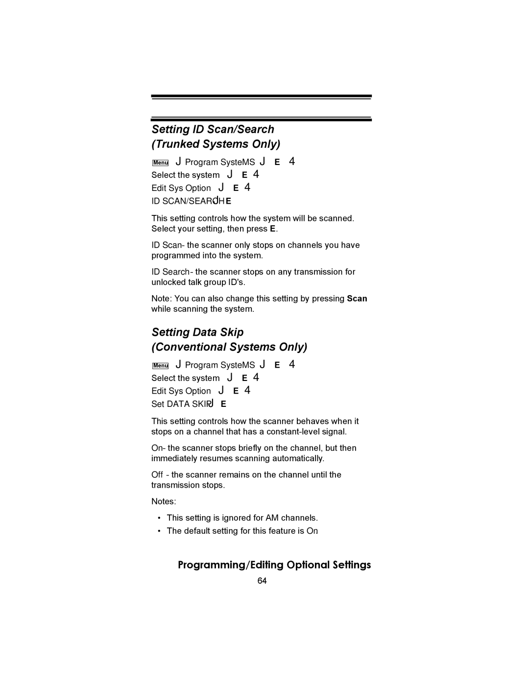 Uniden BC246T owner manual Setting ID Scan/Search Trunked Systems Only, Setting Data Skip Conventional Systems Only 