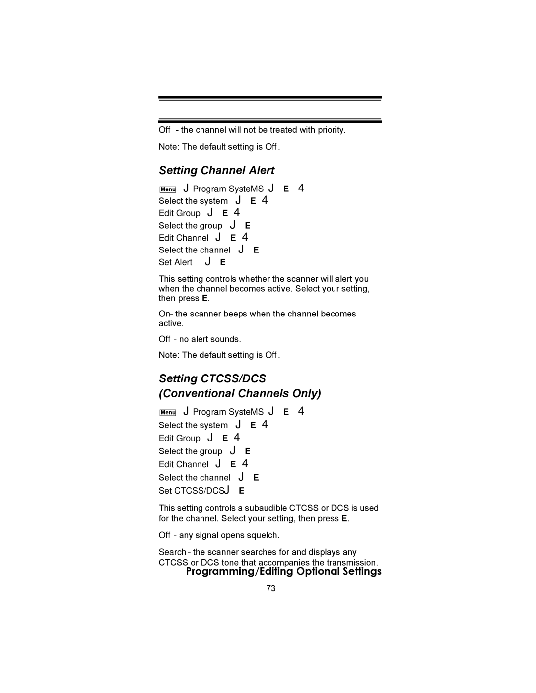 Uniden BC246T owner manual Setting Channel Alert, Setting CTCSS/DCS Conventional Channels Only 