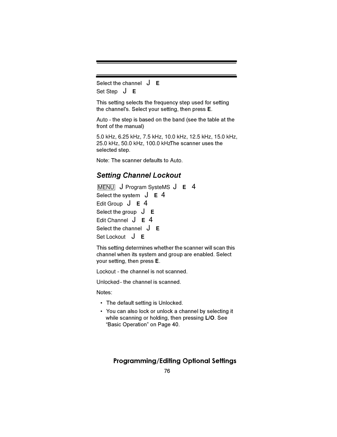 Uniden BC246T owner manual Setting Channel Lockout 