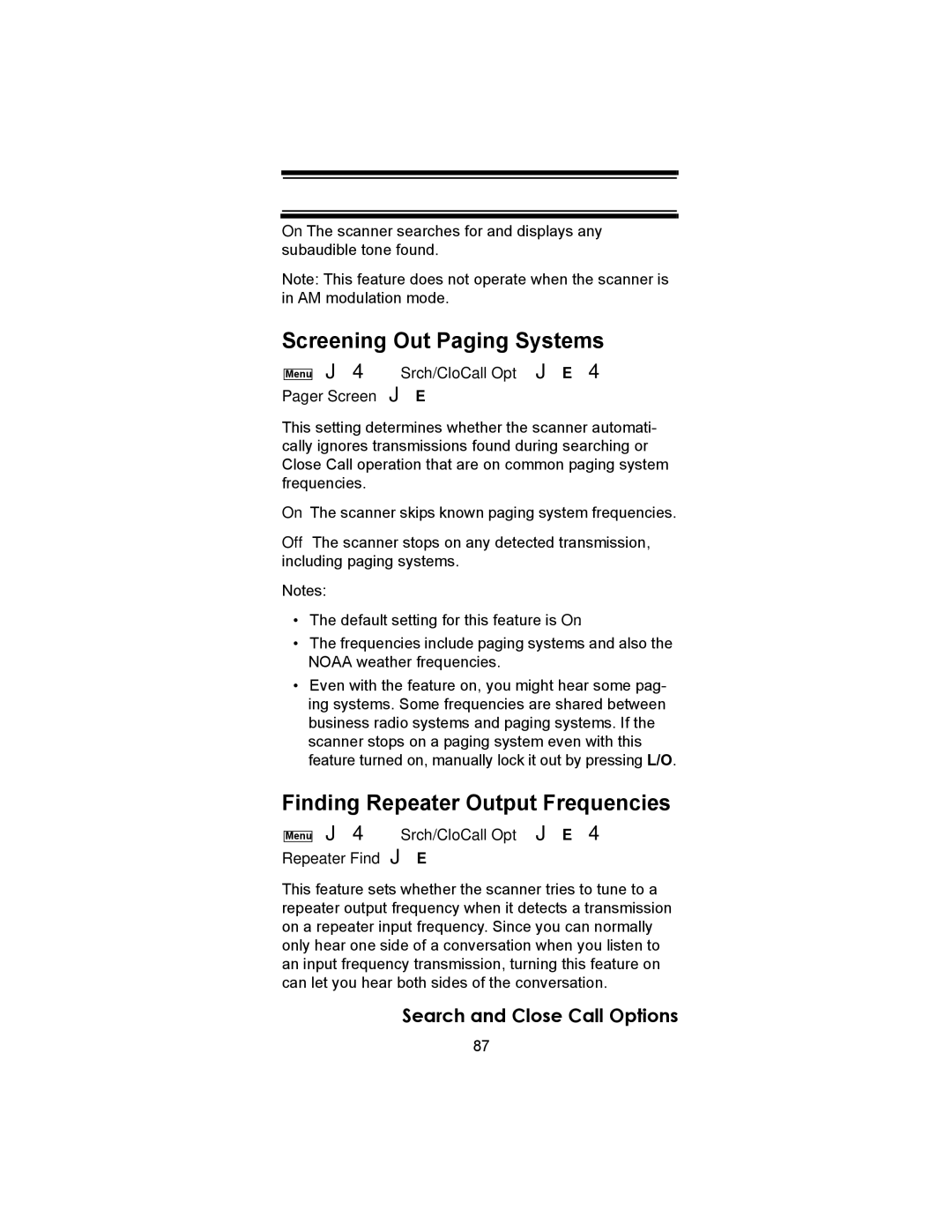 Uniden BC246T owner manual Screening Out Paging Systems, Finding Repeater Output Frequencies 