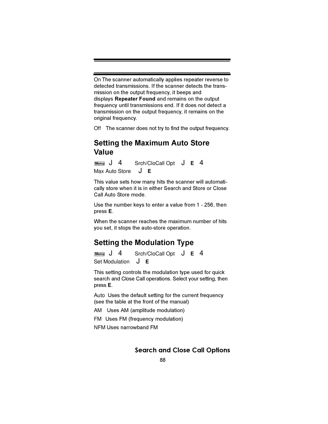 Uniden BC246T owner manual Setting the Maximum Auto Store Value, Setting the Modulation Type 