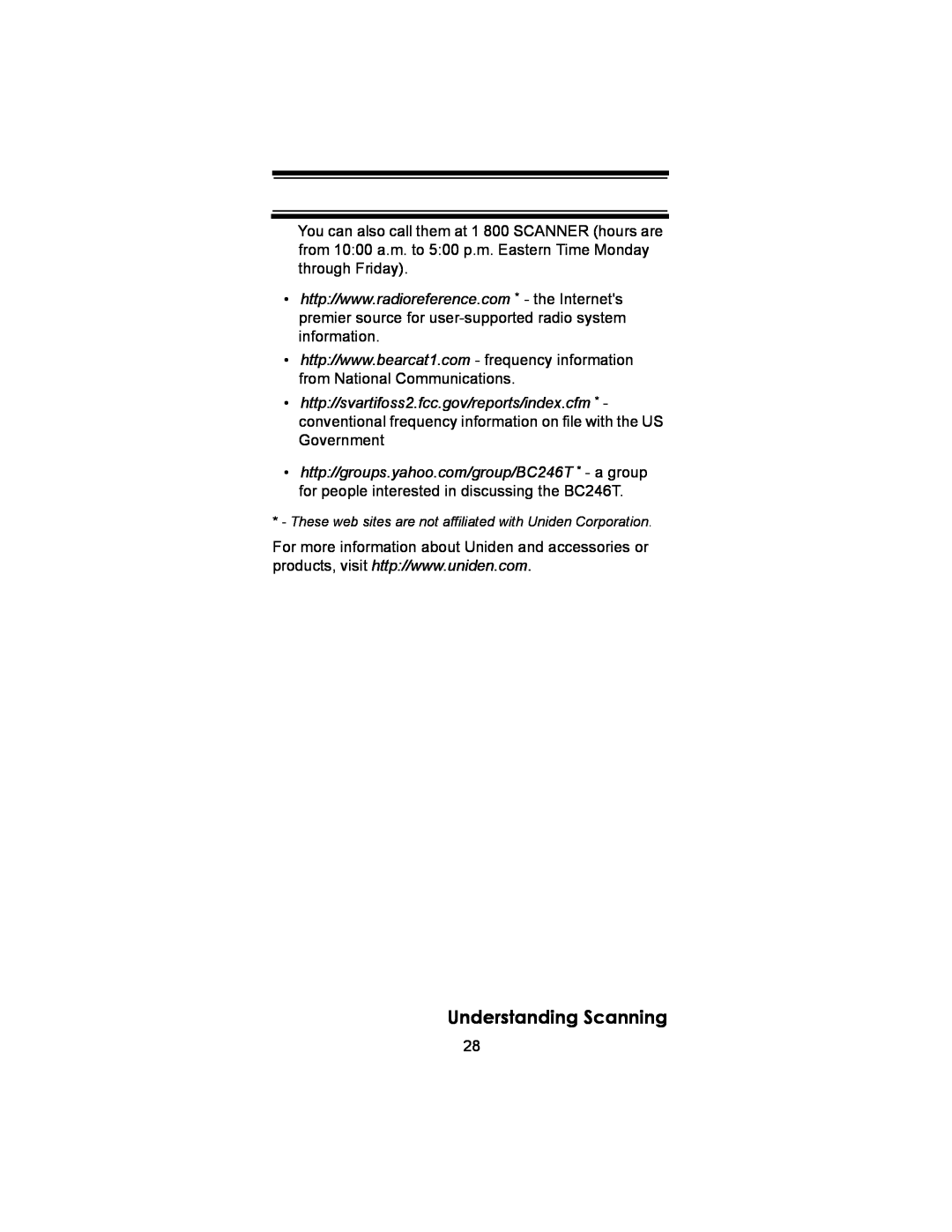 Uniden BC246T owner manual Understanding Scanning 