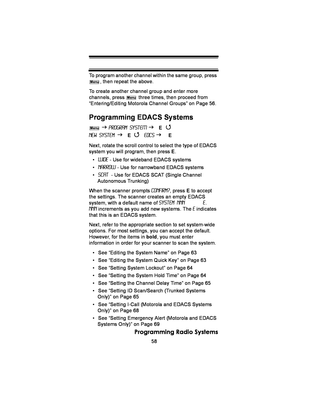 Uniden BC246T owner manual Programming EDACS Systems, Programming Radio Systems 