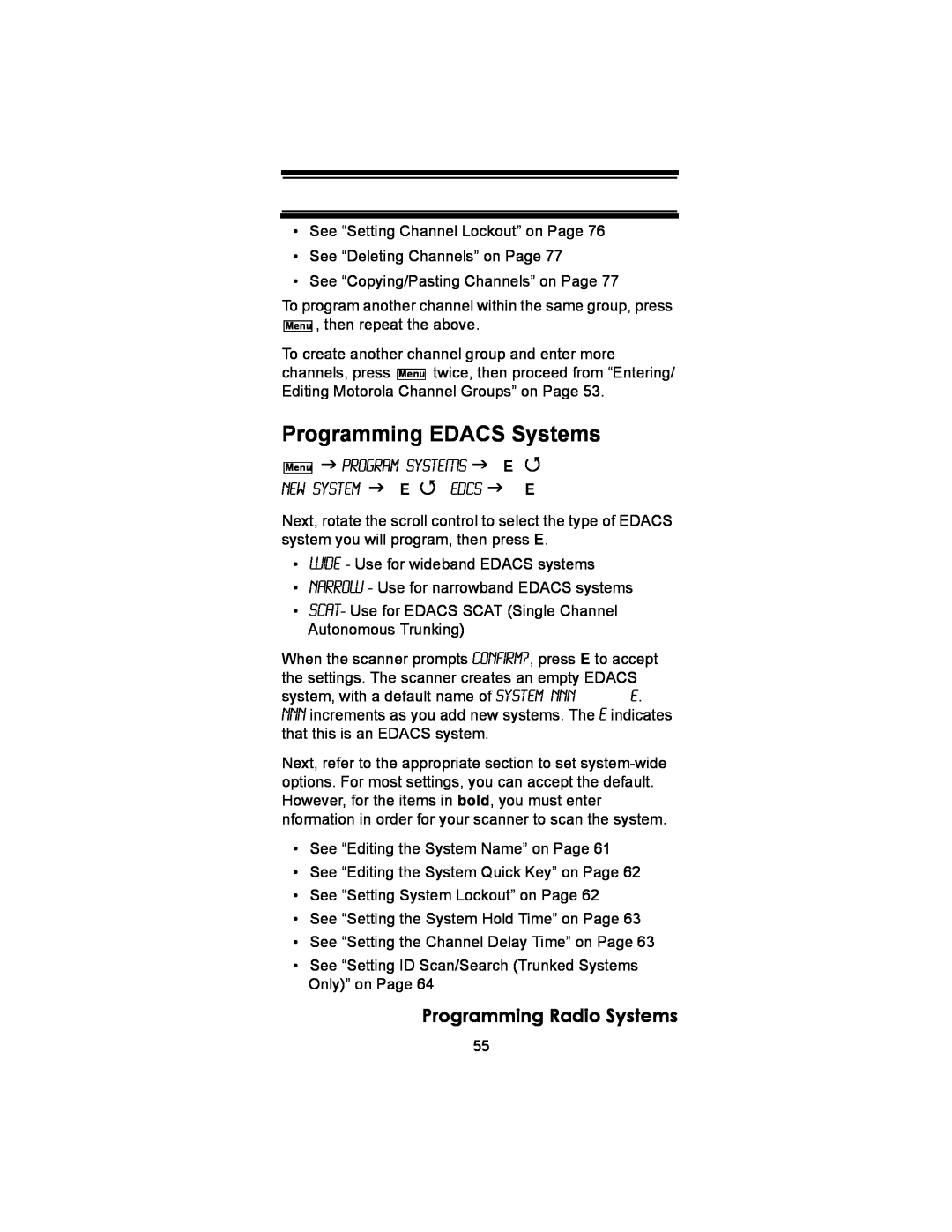 Uniden BC246T owner manual Programming EDACS Systems, Programming Radio Systems 