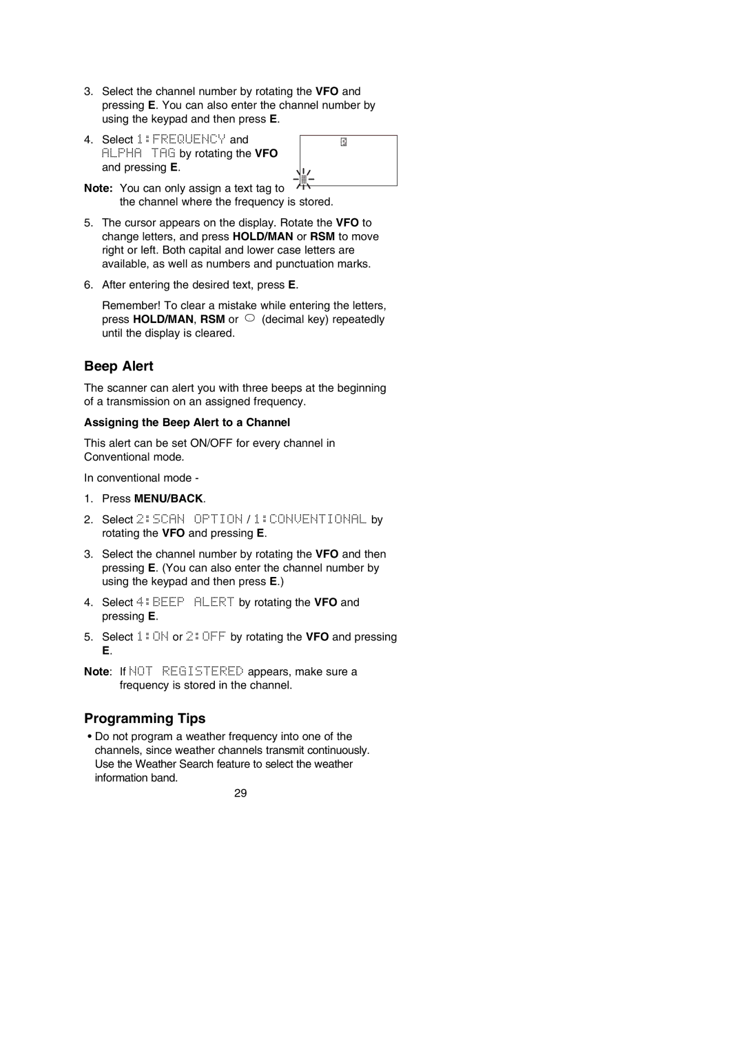 Uniden BC250D manual Programming Tips, Assigning the Beep Alert to a Channel 