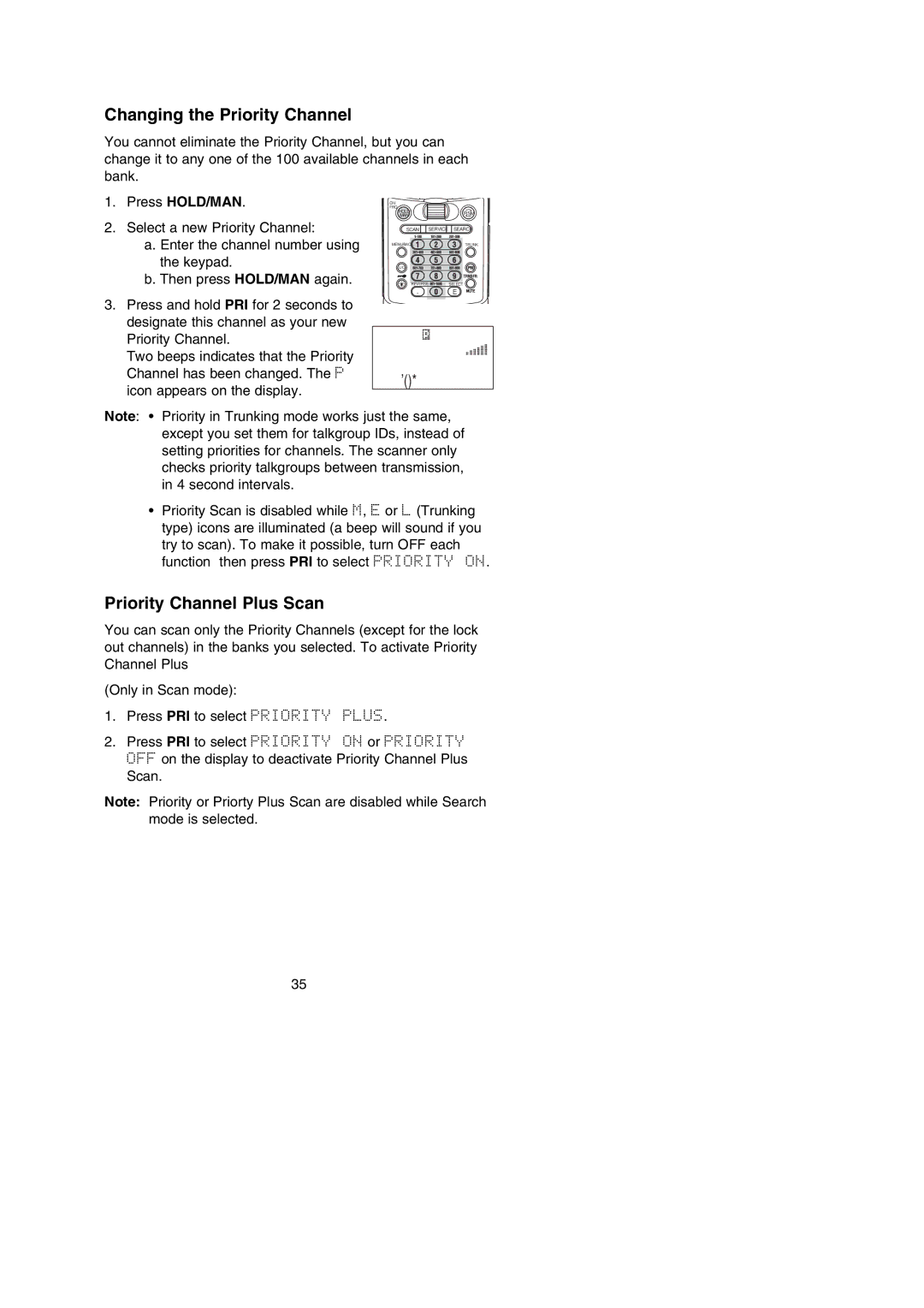 Uniden BC250D manual Changing the Priority Channel, Priority Channel Plus Scan 