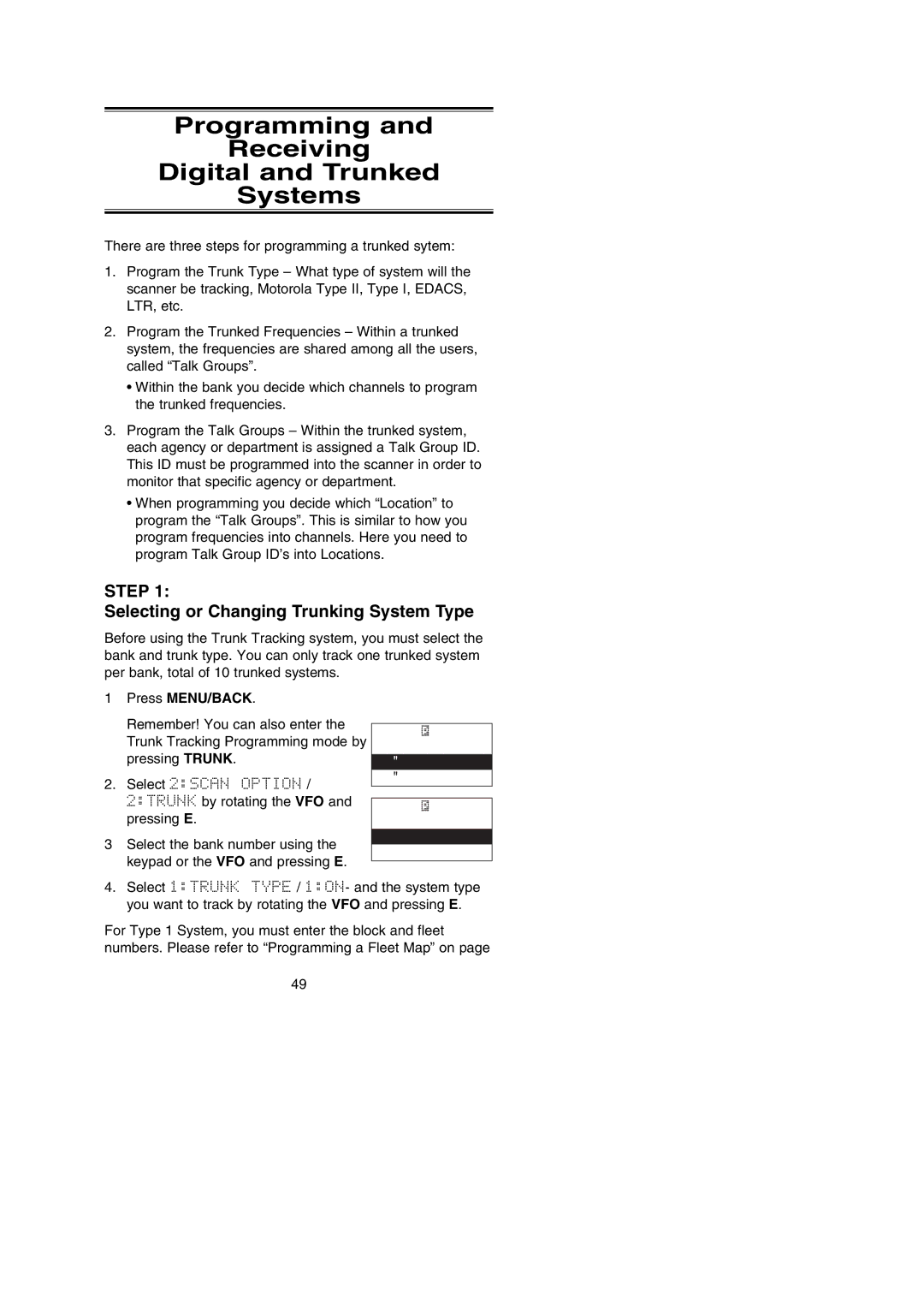 Uniden BC250D manual Programming Receiving Digital and Trunked Systems, Selecting or Changing Trunking System Type 