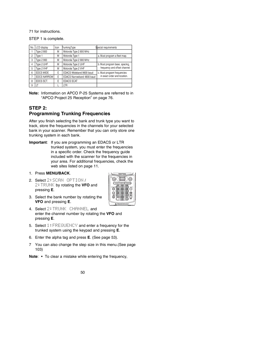 Uniden BC250D manual Programming Trunking Frequencies, For instructions. is complete 