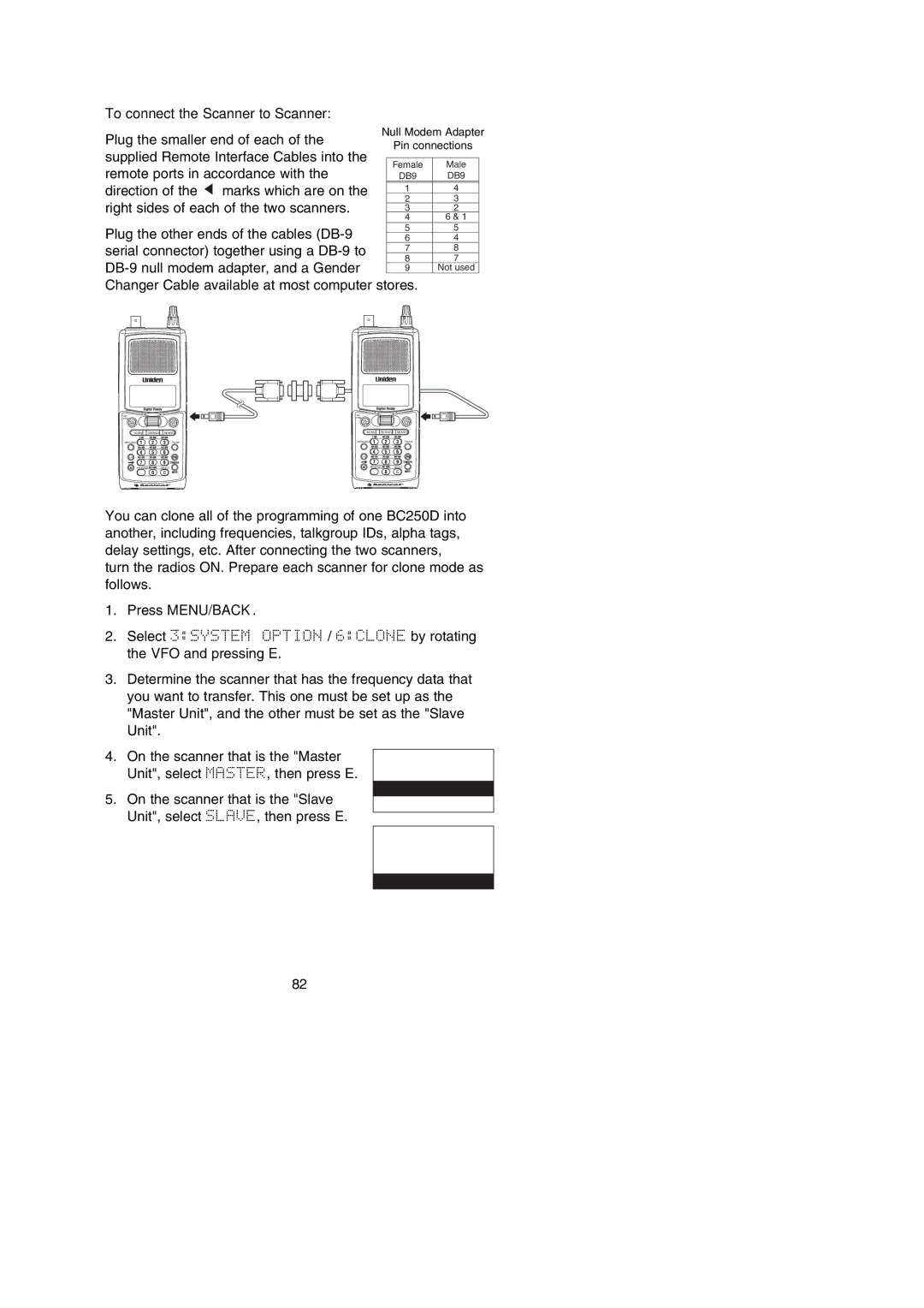 Uniden BC250D manual Master, To connect the Scanner to Scanner 