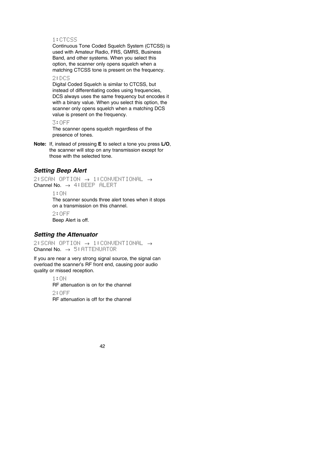 Uniden BC296D manual Setting Beep Alert, Setting the Attenuator 