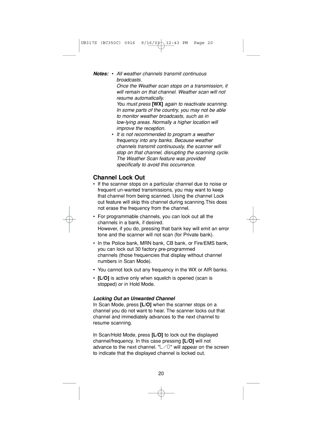 Uniden BC350C manual Channel Lock Out, Locking Out an Unwanted Channel 