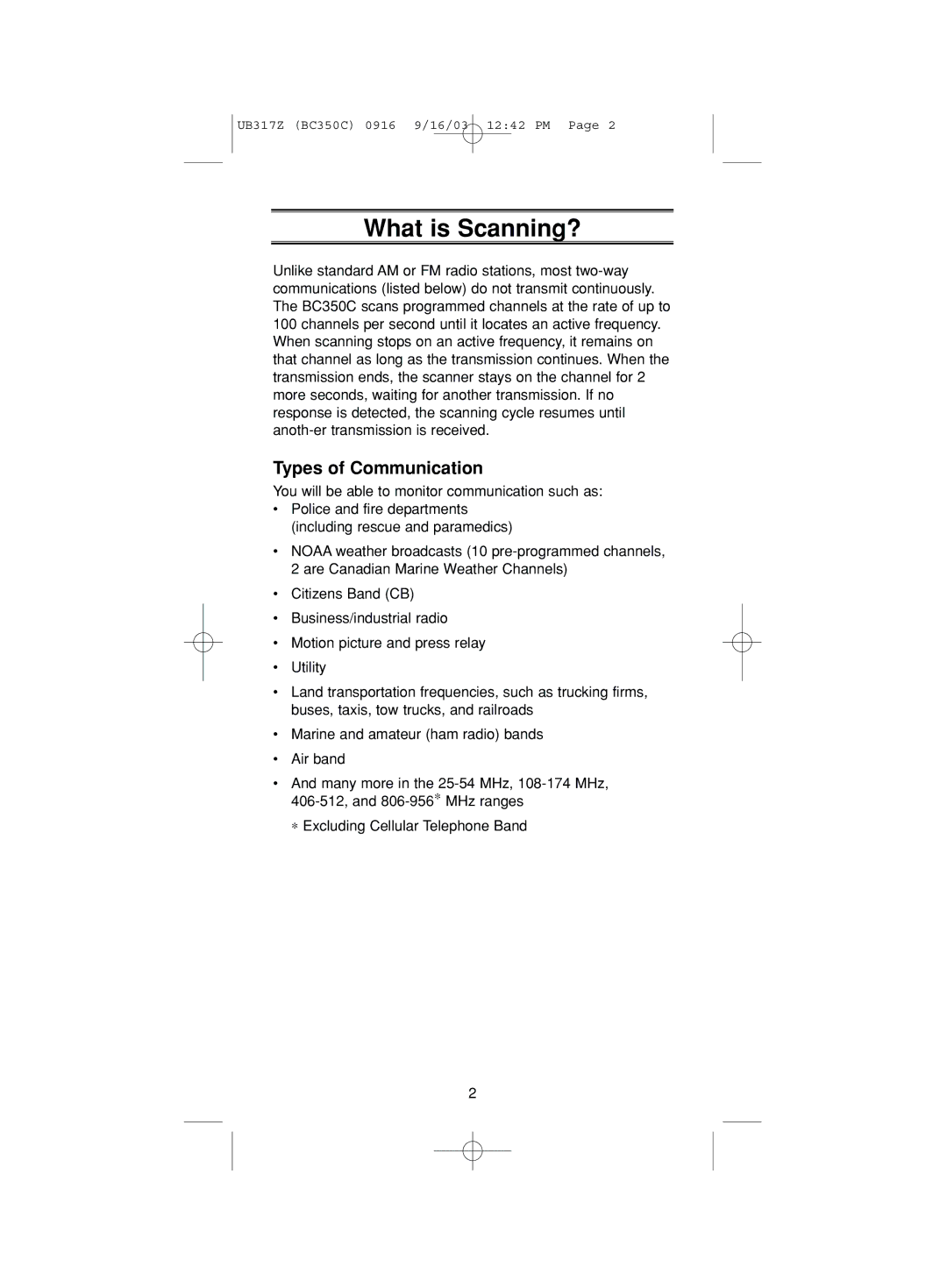 Uniden BC350C manual What is Scanning?, Types of Communication 