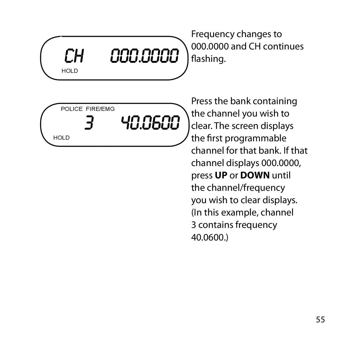 Uniden BC355C owner manual CH 000.0000 flashing 