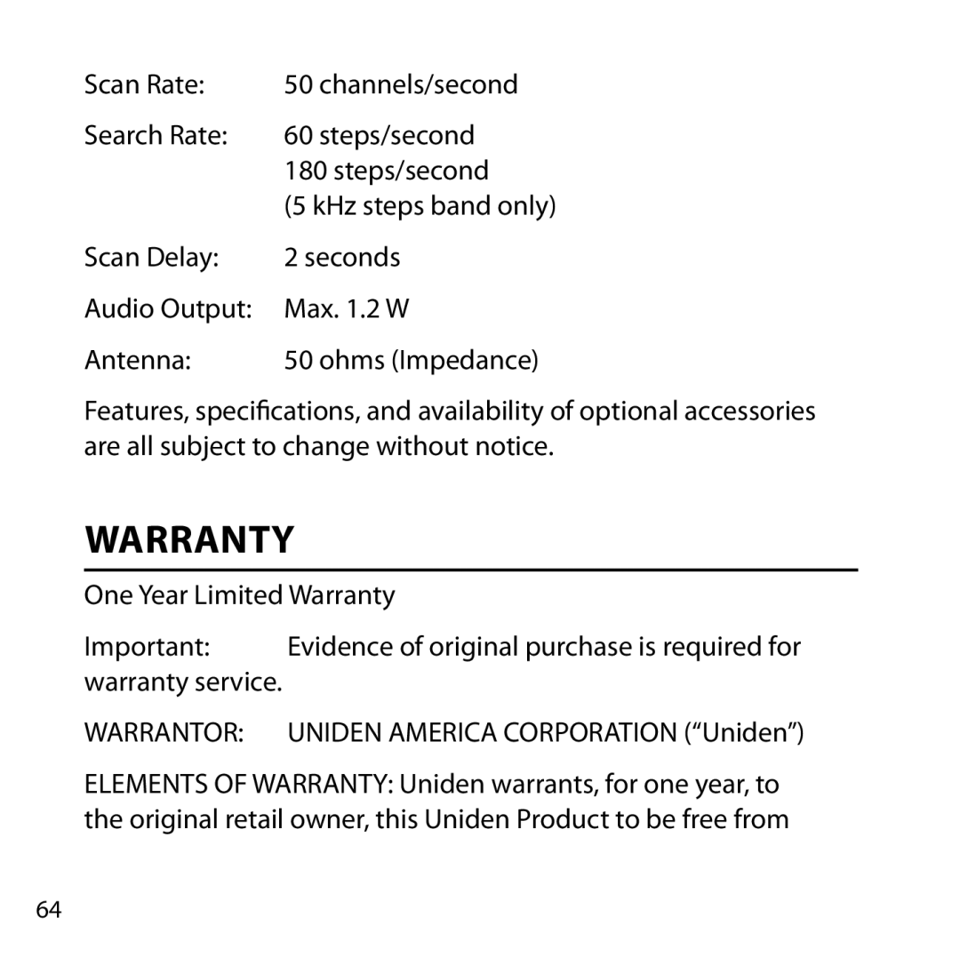 Uniden BC355C owner manual Warranty, Warrantor 