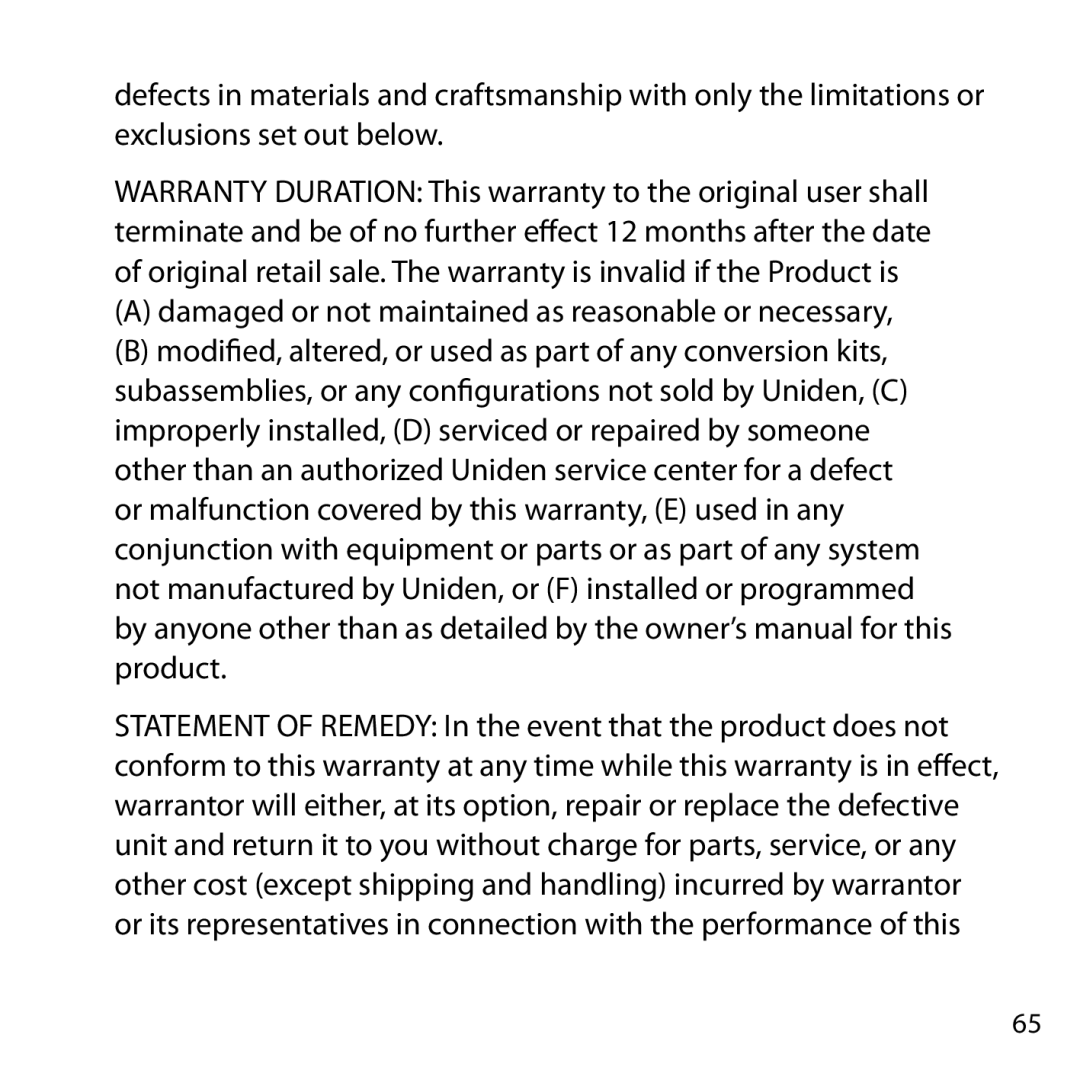 Uniden BC355C owner manual Damaged or not maintained as reasonable or necessary 