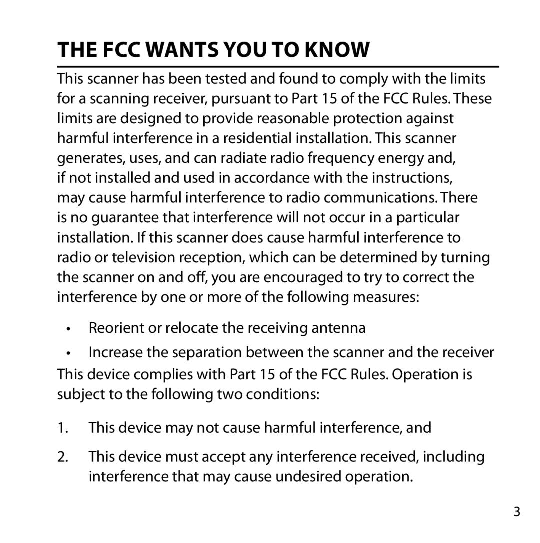 Uniden BC355N owner manual FCC Wants YOU to Know 