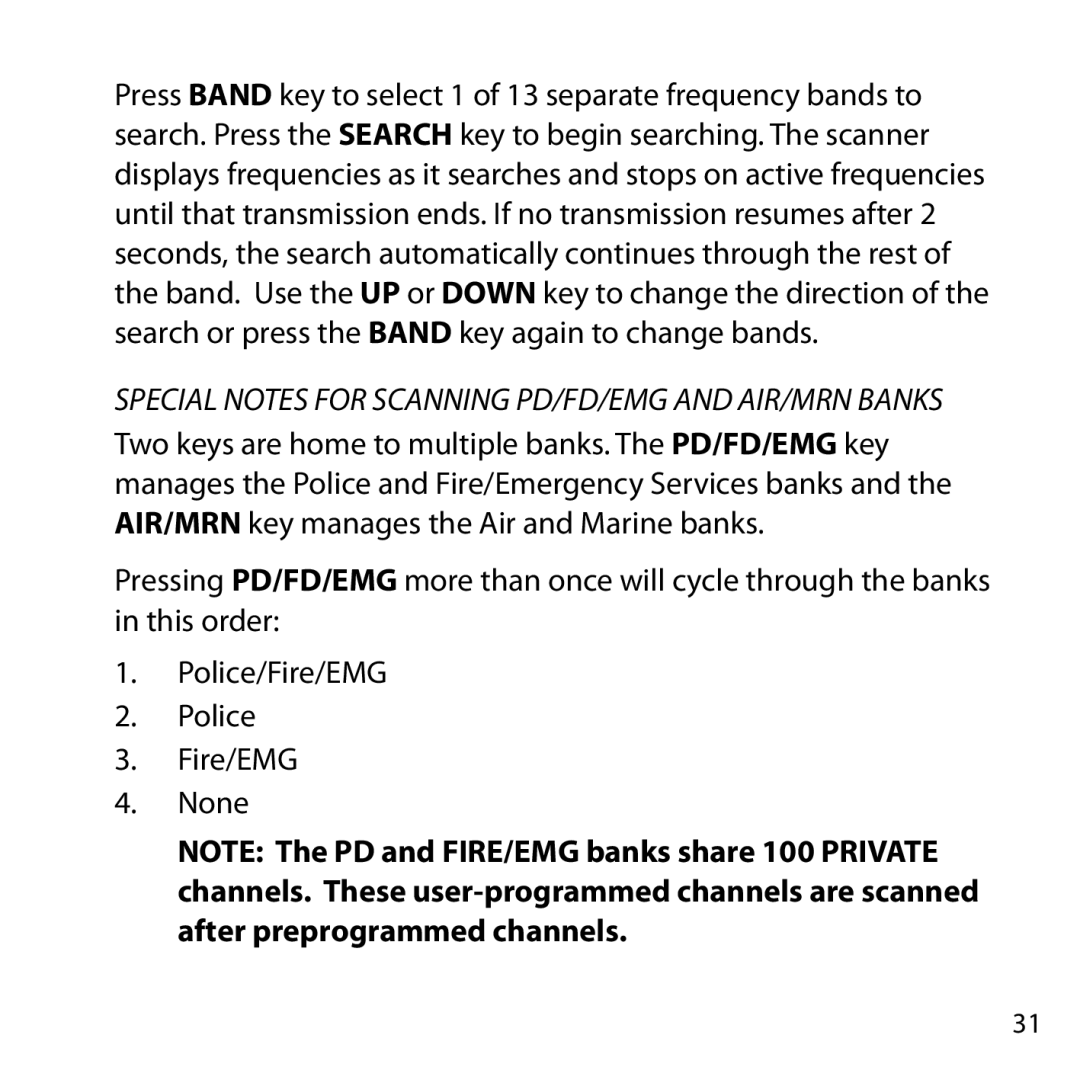 Uniden BC355N owner manual Special Notes for Scanning PD/FD/EMG and AIR/MRN Banks 