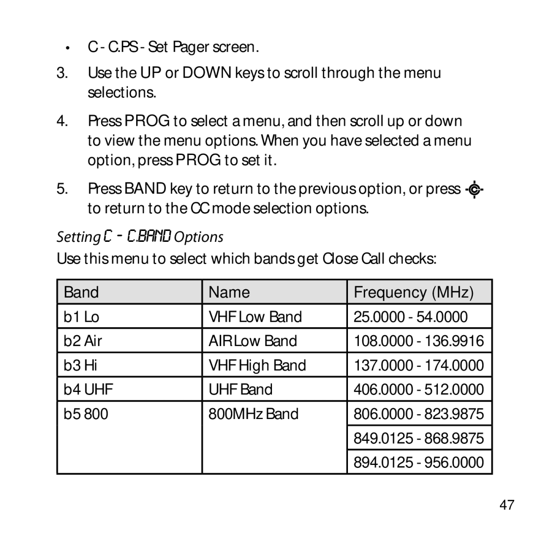 Uniden BC355N owner manual Band Name Frequency MHz, 800MHz Band 