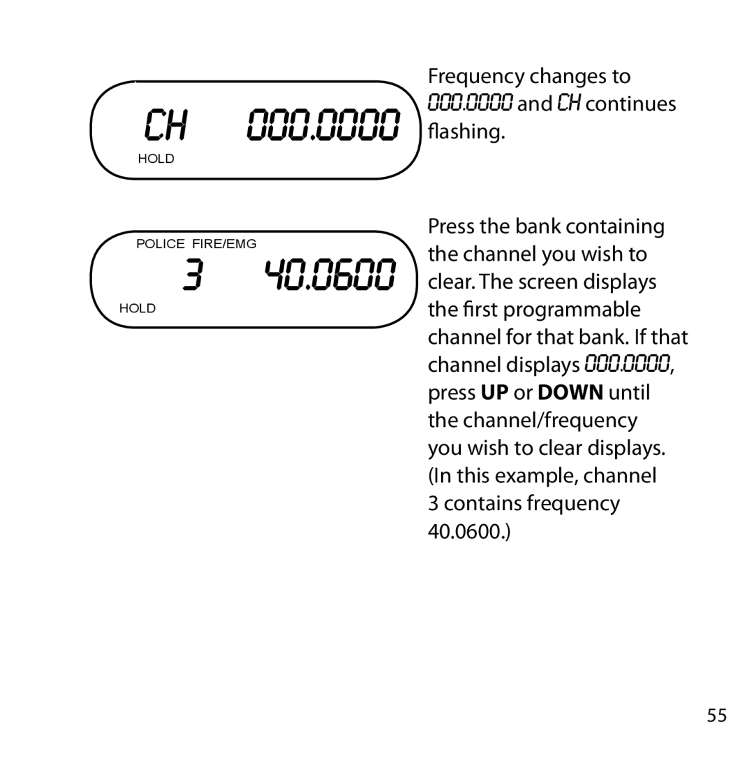 Uniden BC355N owner manual CH 000.0000 flashing 