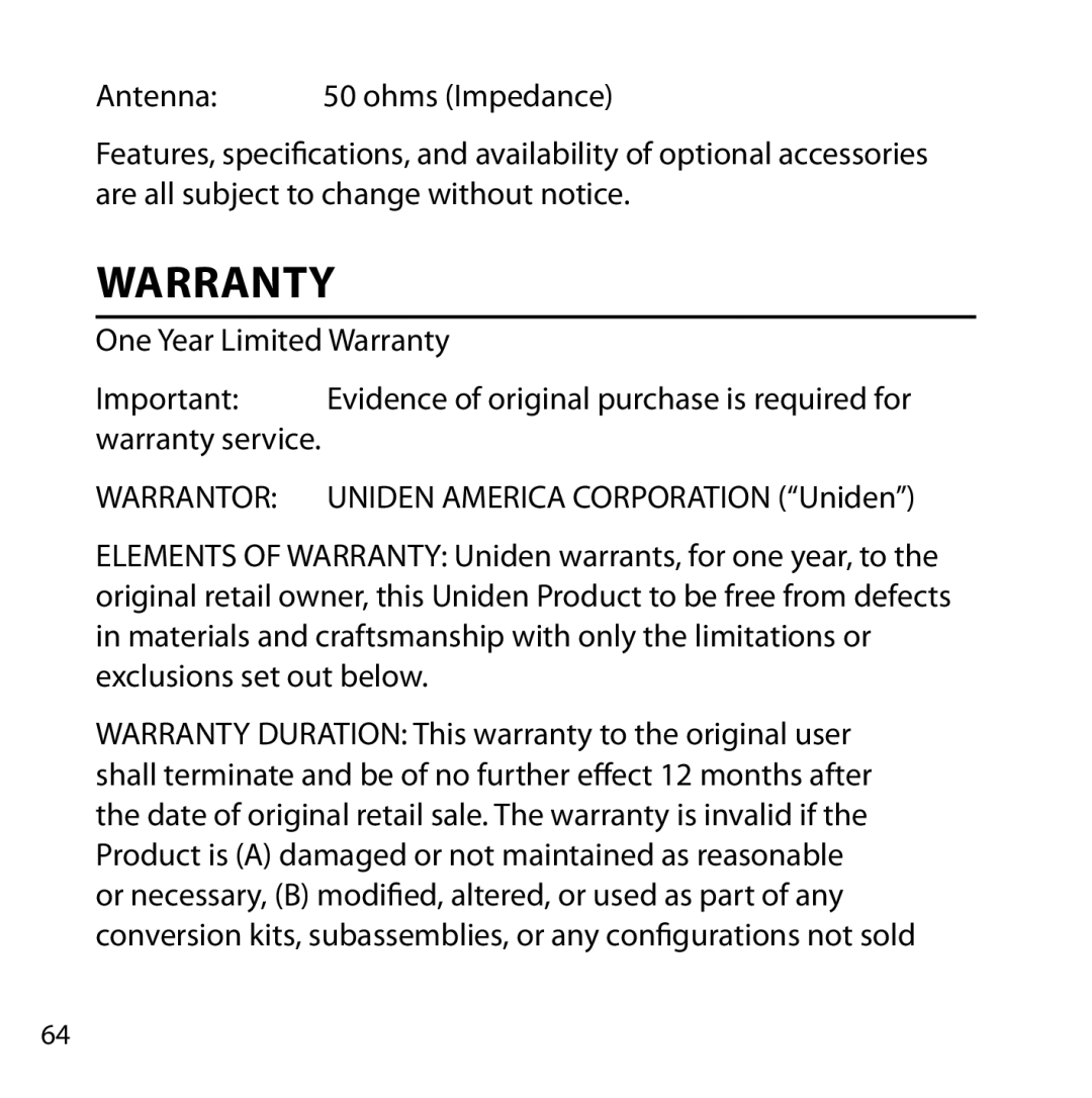 Uniden BC355N owner manual Warranty, Warrantor 