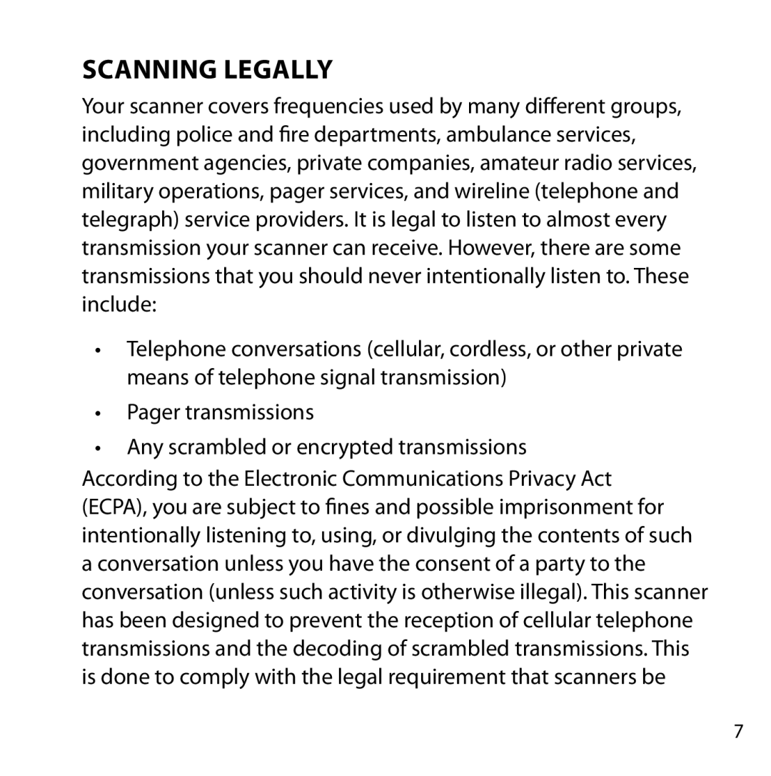 Uniden BC355N owner manual Scanning Legally 