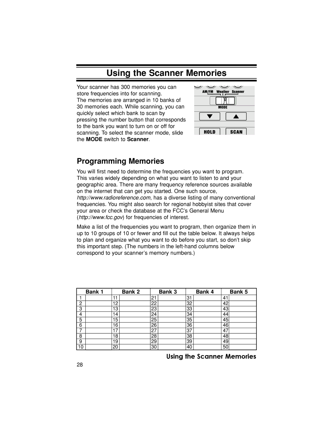 Uniden BC370CRS owner manual Using the Scanner Memories, Programming Memories 