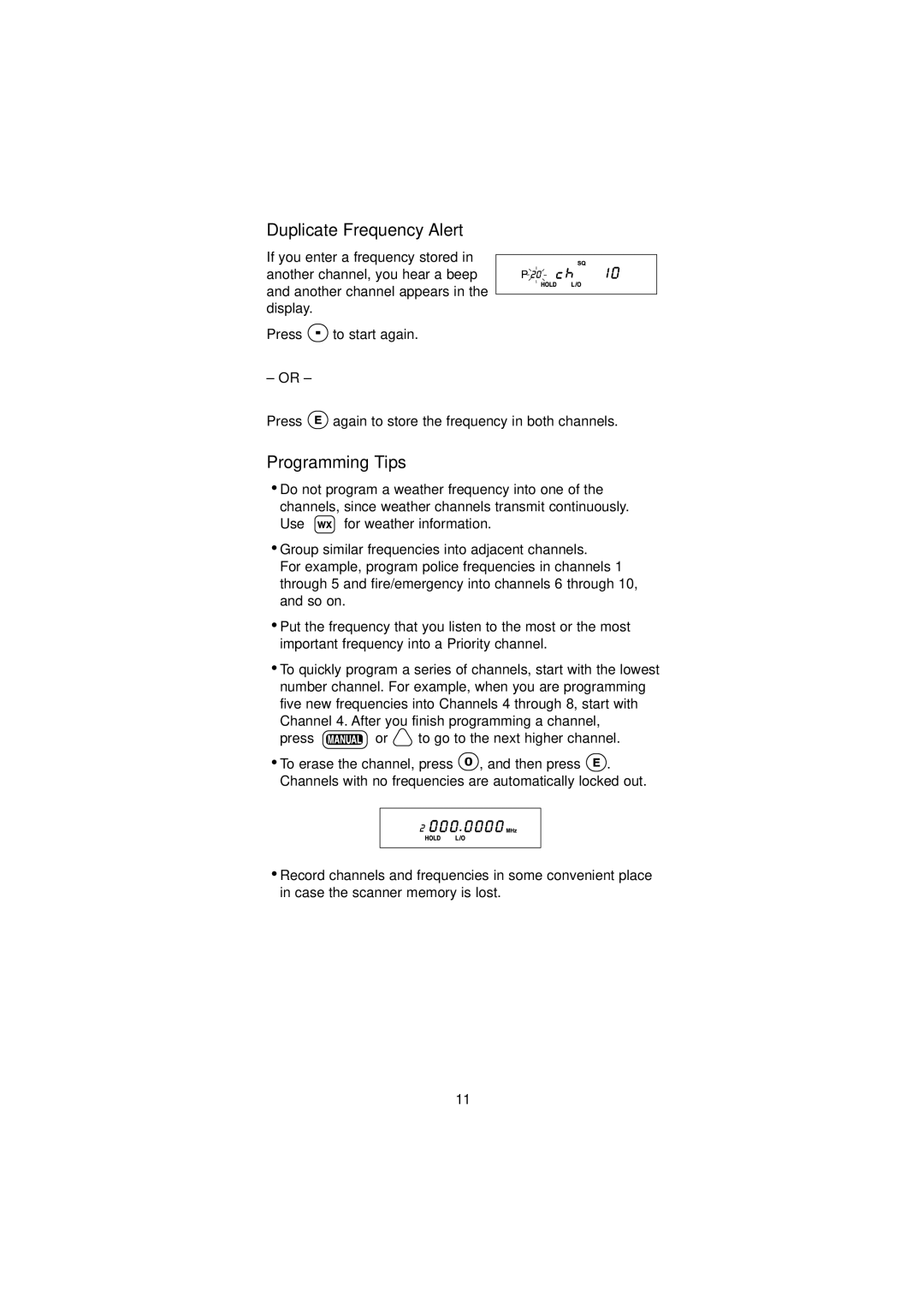 Uniden BC45XLT manual Duplicate Frequency Alert, Programming Tips 