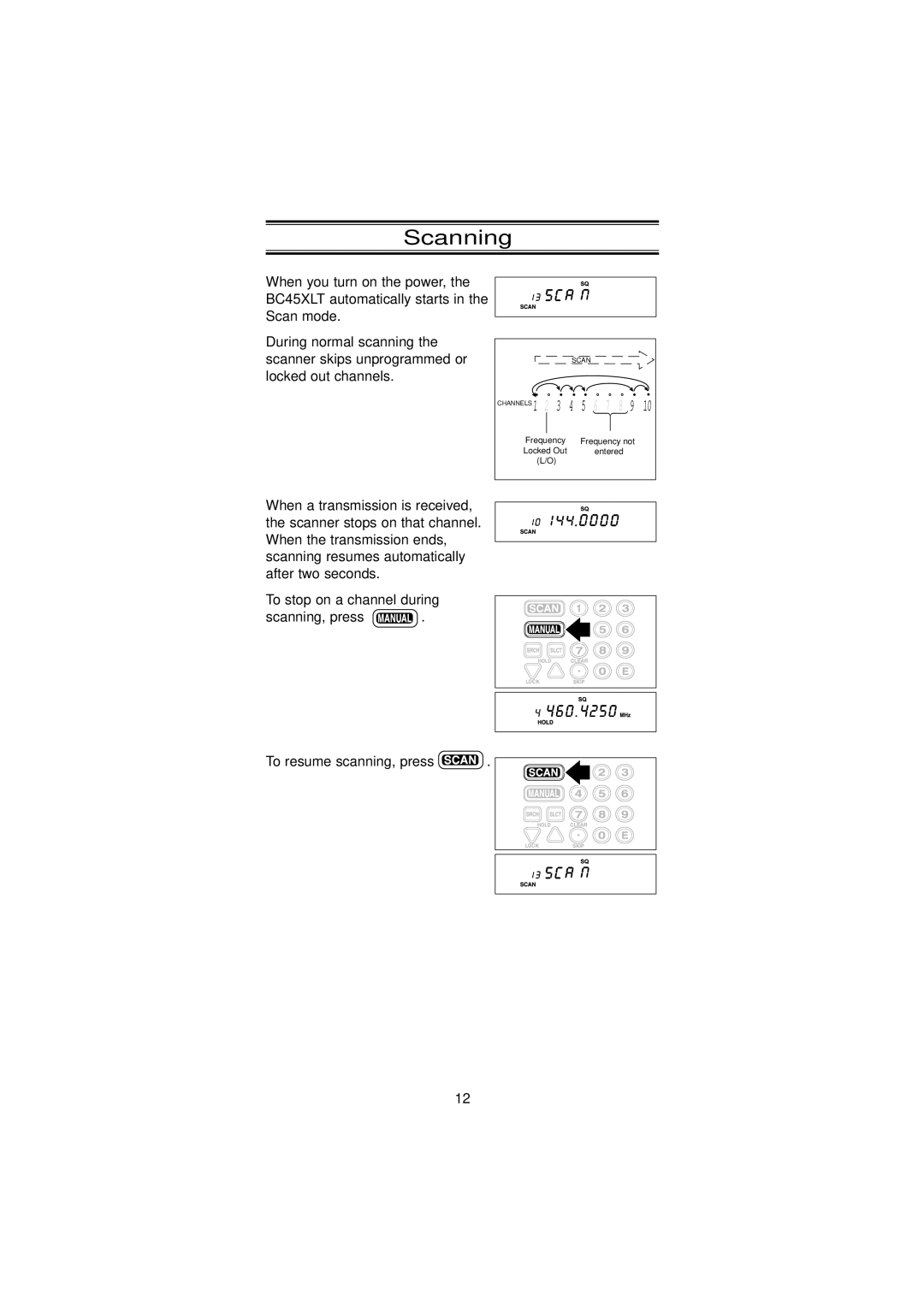 Uniden BC45XLT manual Scanning 