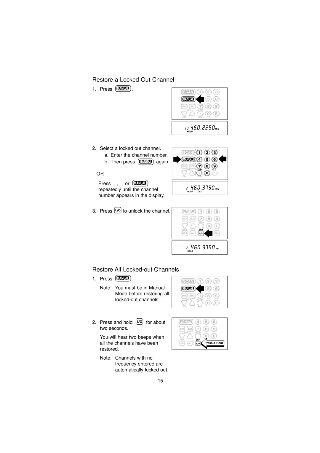 Uniden BC45XLT manual Restore a Locked Out Channel, Restore All Locked-out Channels 