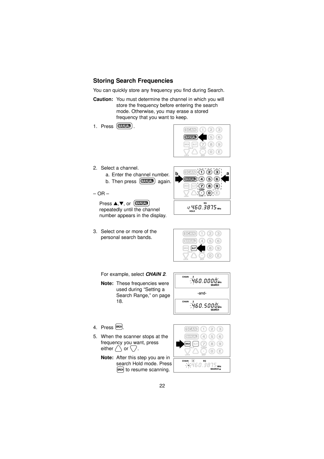 Uniden BC45XLT manual Storing Search Frequencies 