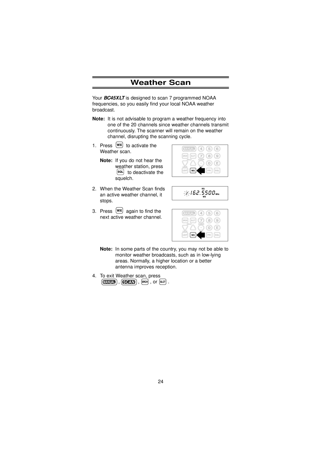 Uniden BC45XLT manual Weather Scan 