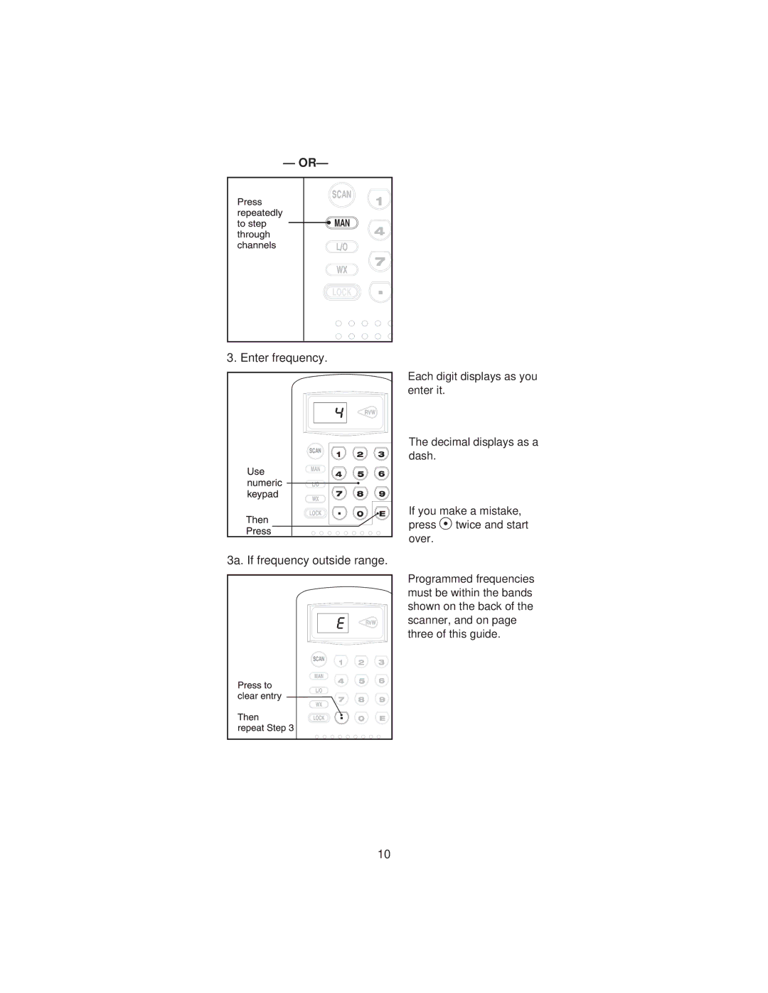 Uniden BC60XLT manual Enter frequency 3a. If frequency outside range 