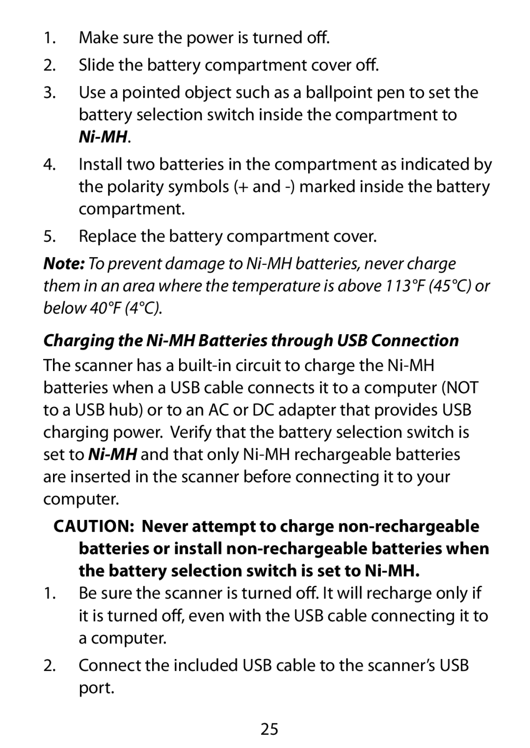 Uniden BC75XLT owner manual Charging the Ni-MH Batteries through USB Connection 